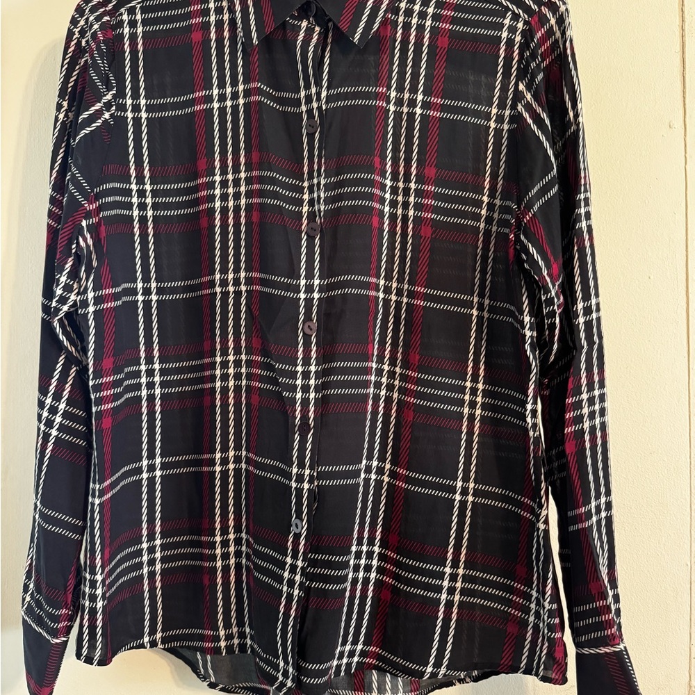 Foxcroft Black and Red Plaid Button Down Shirt